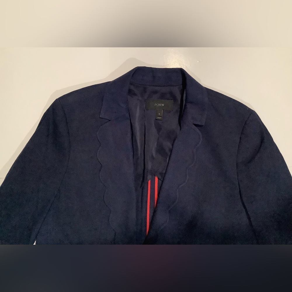 J. Crew Linen Blend Navy Blue Scalloped Lightweight Blazer 6 Academia - Picture 6 of 11